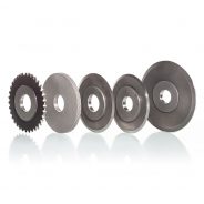 Illustration of various circular knives including profiling knives and perforating knives from DIENES.