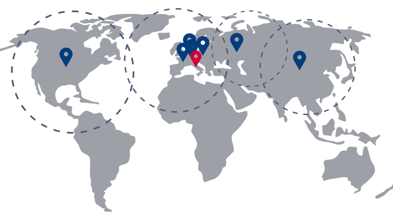 The map shows the worldwide locations of the DIENES regrinding service. We and our partners are there for you - on site.